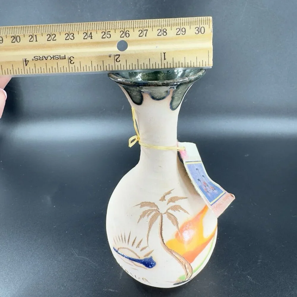 Vintage Jamaican Marblestone Pottery Vase Vessel Signed Hand‎ Made With Tag VTG